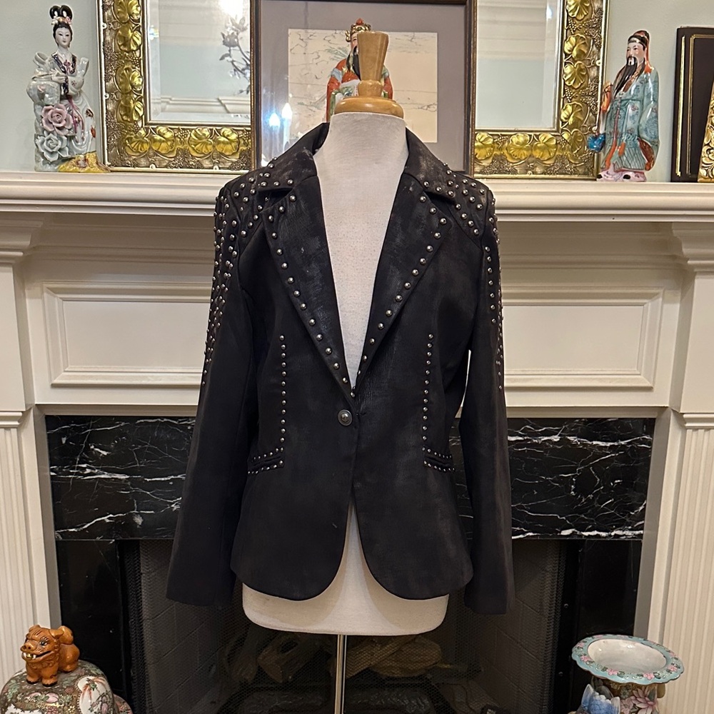 “Reba” Studded Black Leatherette Women's Jacket